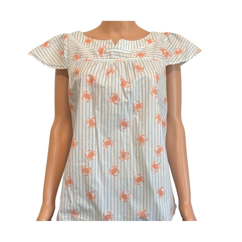 ModCloth XL crab striped back button lightweight blouse top TS 2715
